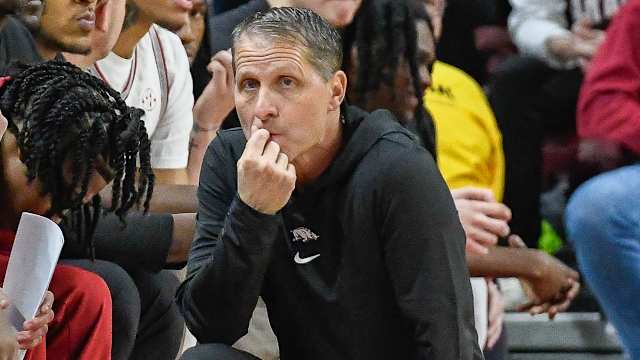 Razorbacks coach Eric Musselman on sideline against South Carolina.